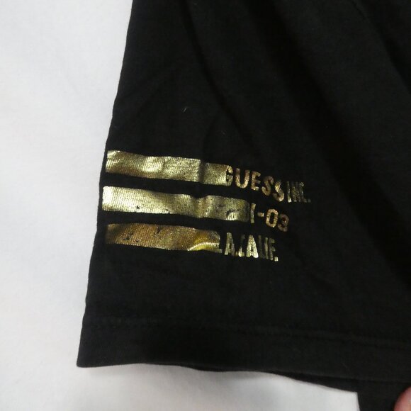 GUESS | medium | Black Graphic Short Sleeve Tee / T-Shirt | Gold Print on Sleeve - Picture 14 of 14